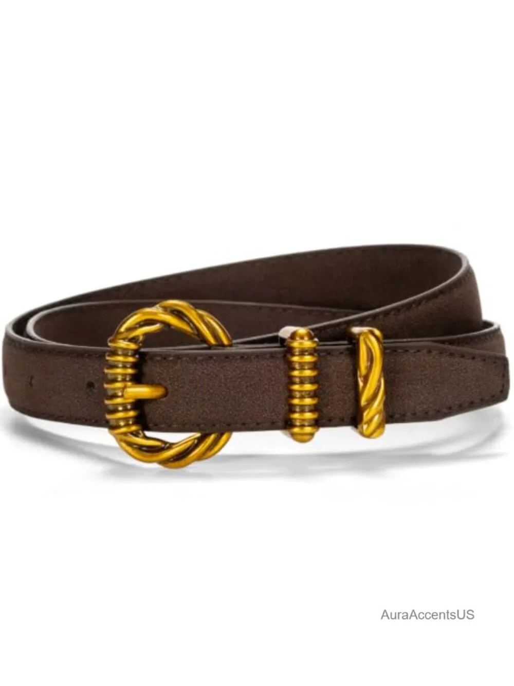Suede Belt with Twisted Gold Buckle Fashion Waist Belt for Jeans Pants